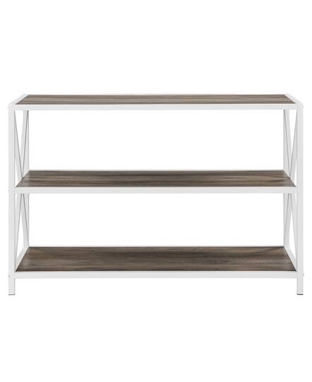 Walker Edison Gray Wash/White Metal X-Frame Industrial Wood Bookshelf